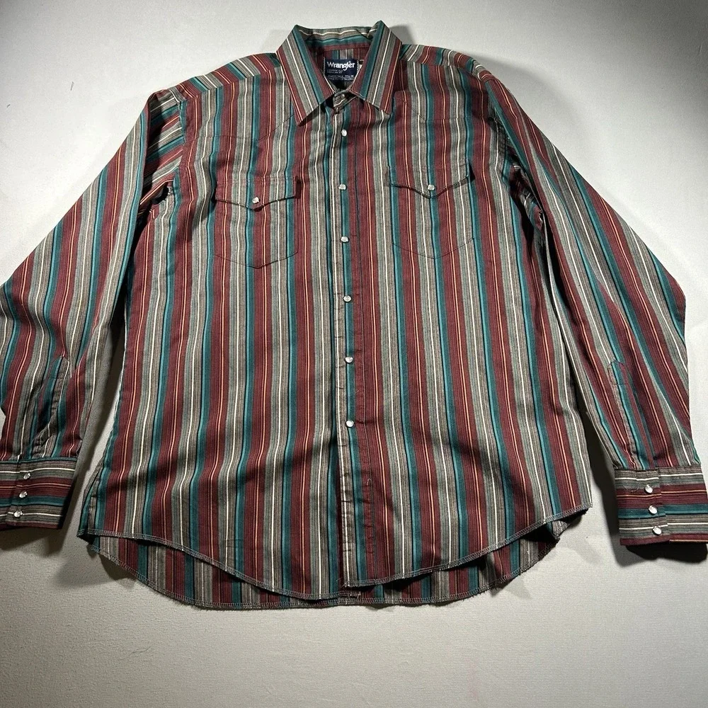 Mens Vintage Wrangler Cowboy Cut Pearl Snap Western Shirt XLT 17.5x36 USA